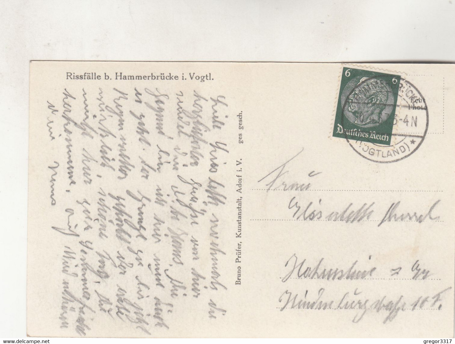 B6374) RISSFÄLLE Bei HAMMERBRÜCKE I. Vogtl. - ALT !  Gel. 1937 - Vogtland