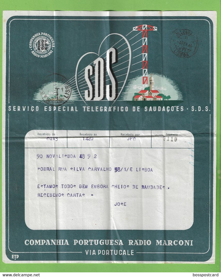 História Postal - Filatelia - Serviço Telegráfico Rádio Marconi - Telegrama - Telegram - Philately - Portugal - Lettres & Documents