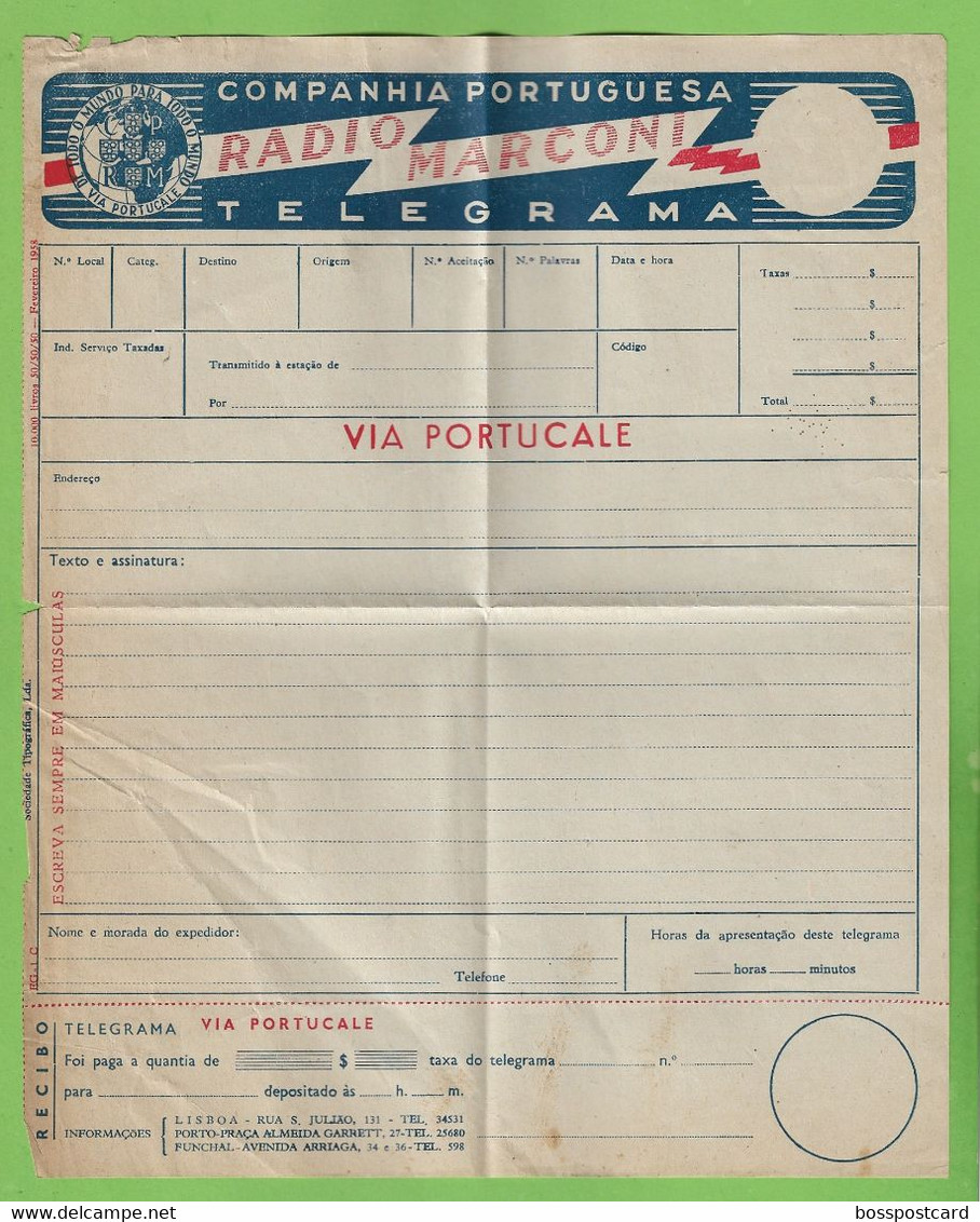 História Postal - Filatelia - Telegrama - Rádio Marconi - Telegram - Philately - Portugal - Brieven En Documenten