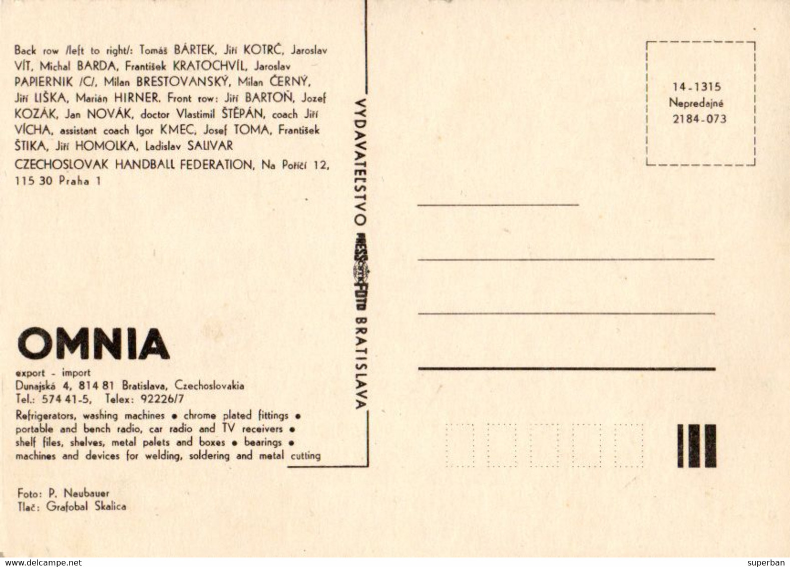 CZECHOSLOVAK HANDBALL OLYMPIC TEAM - 1984 / ÉQUIPE OLYMPIQUE DE HANDBALL De TCHÉCOSLOVAQUIE - 1984 - RRR ! (ak151) - Balonmano