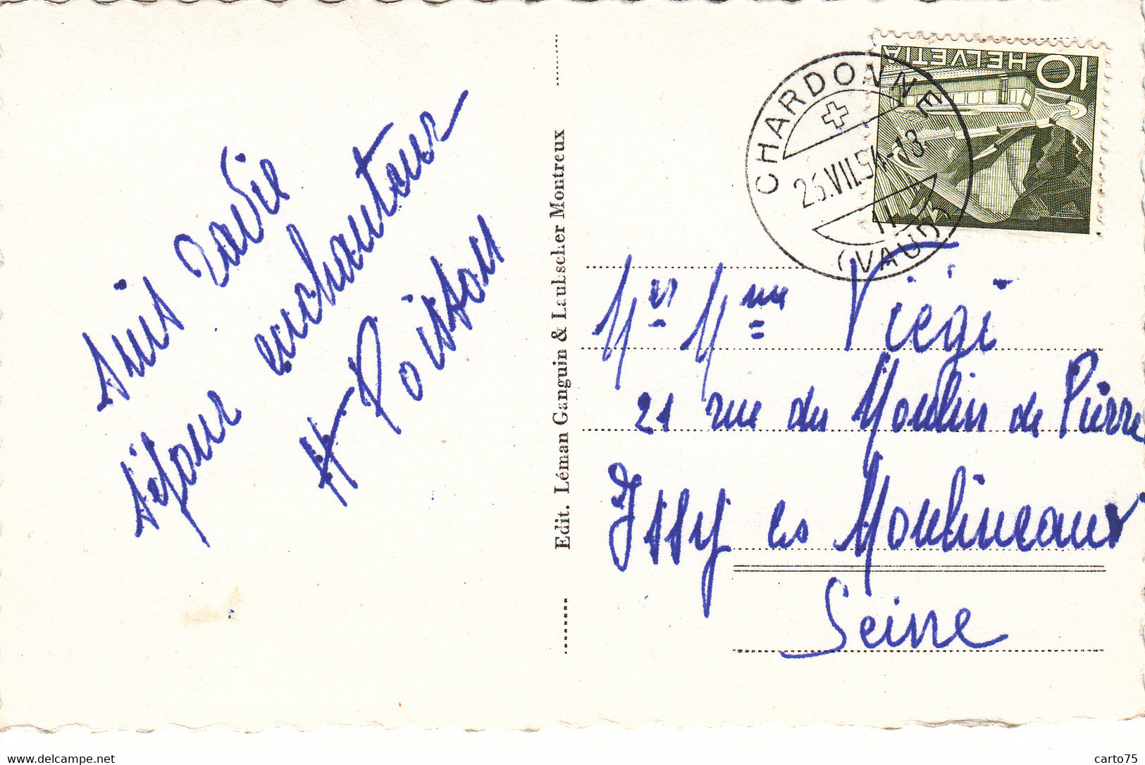 Suisse - Hôtel Des Rochers De Naye Et Les Alpes - Postmarked Chardonne 1954 - Chardonne