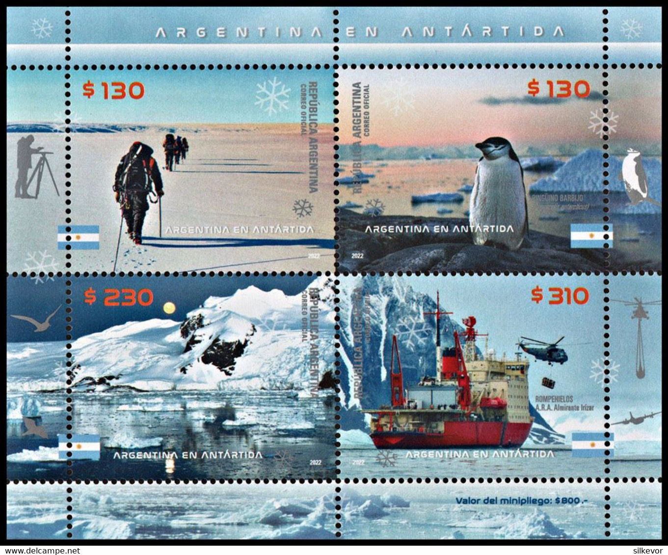 ANTARTIDA  ARGENTINA-2022-STAMPS-SOUVENIR SHEET-ICEBREAKER A.R.A.ALMIRANTE IRIZAR,MAKING HISTORY,  CHINSTRAP PINGUIN, - Blokken & Velletjes