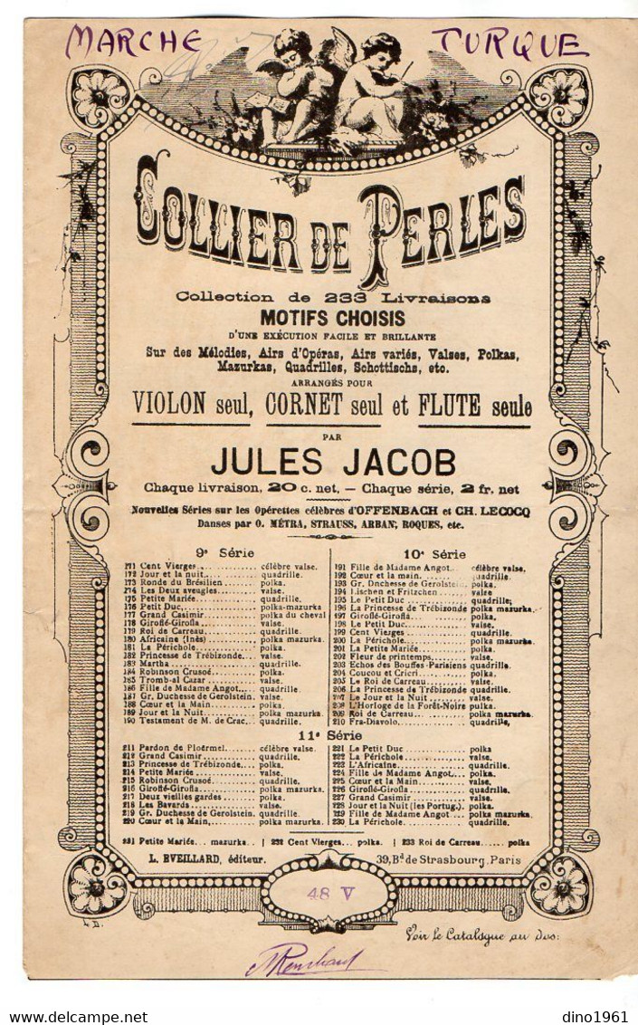 VP20.365 - PARIS - Ancienne Partition Musicale ¨ Marche Turque  ¨ De MOZART & ¨ Te Souviens -Tu Ma Belle ¨ BARCAROLLE - Scores & Partitions