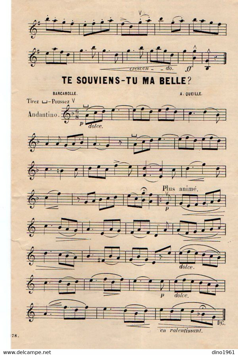 VP20.365 - PARIS - Ancienne Partition Musicale ¨ Marche Turque  ¨ De MOZART & ¨ Te Souviens -Tu Ma Belle ¨ BARCAROLLE - Noten & Partituren