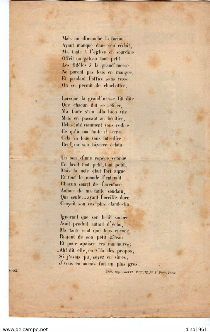 VP20.368 - PARIS - Ancienne Partition Musicale ¨ Le Gâteau De Ma Tante ¨ Paroles De L. DELORMEL / Musique A. PETIT - Partitions Musicales Anciennes