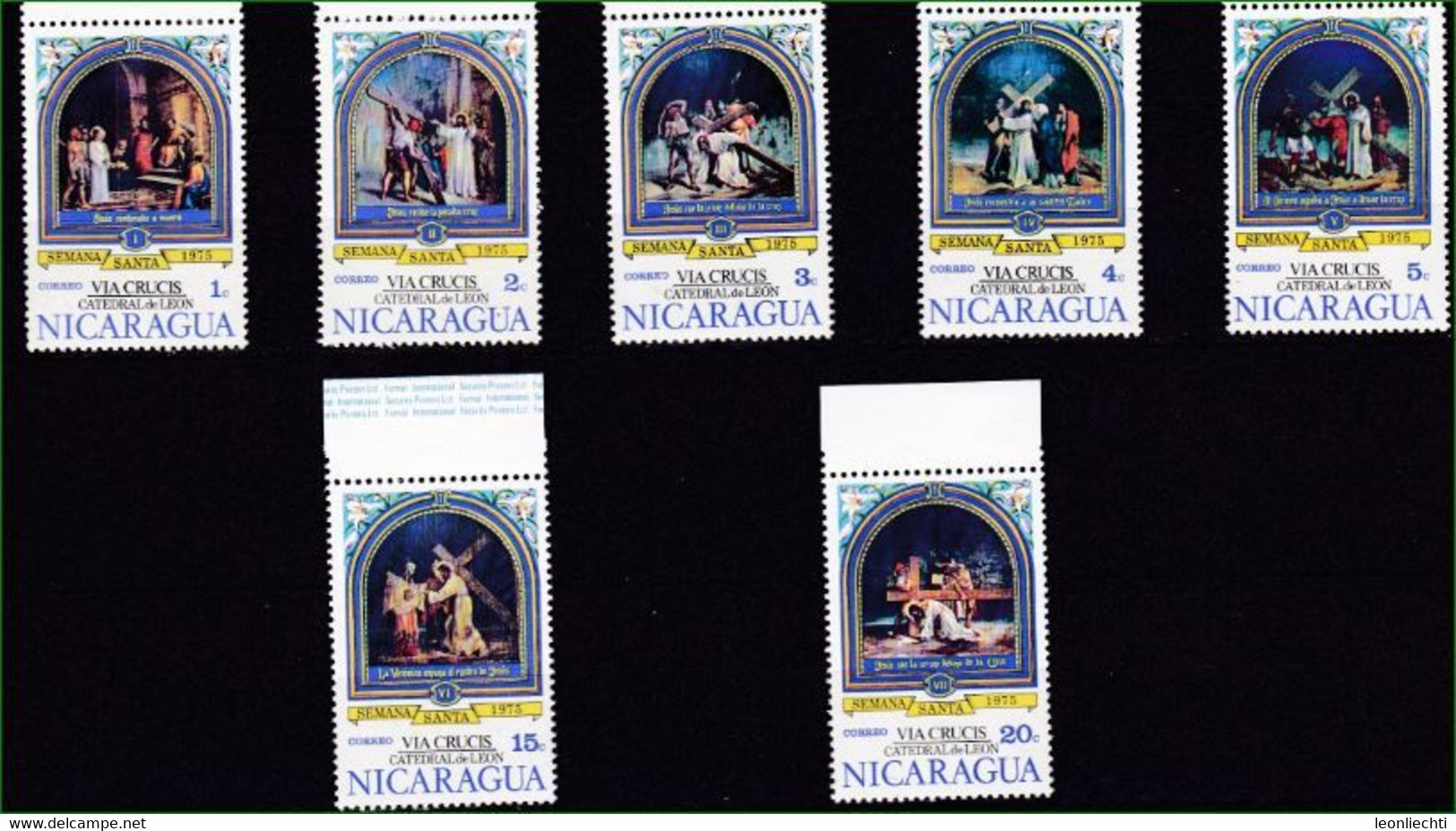 1975 Nicaragua, Ostern - Semana Sante, " VIA CRUCIS, CATEDRAL DE LEON " Mi:1838-1851**** / Y&T: 1009 1017** - Easter