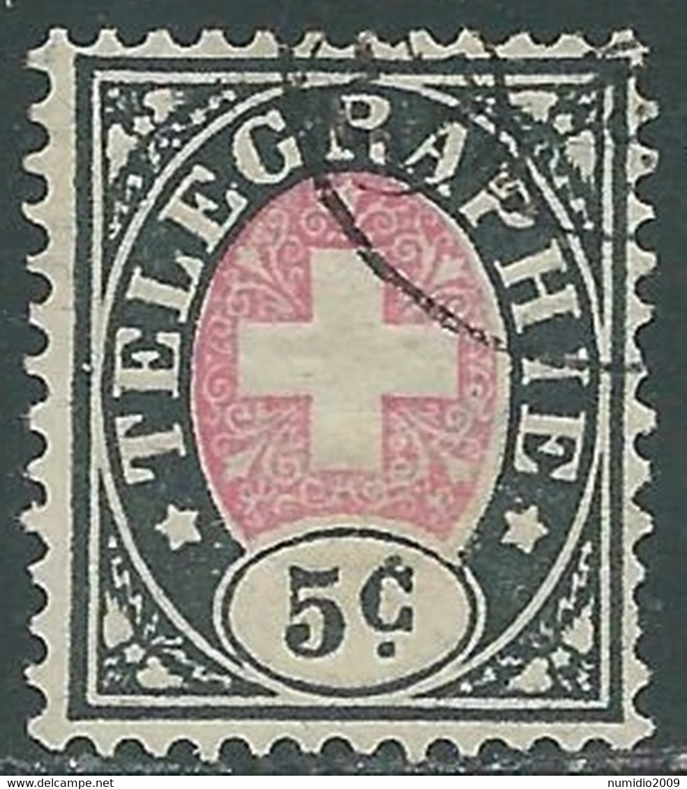 1881 SVIZZERA FRANCOBOLLI TELEGRAFICI USATO 5 CENT - RA16-8 - Telegraph