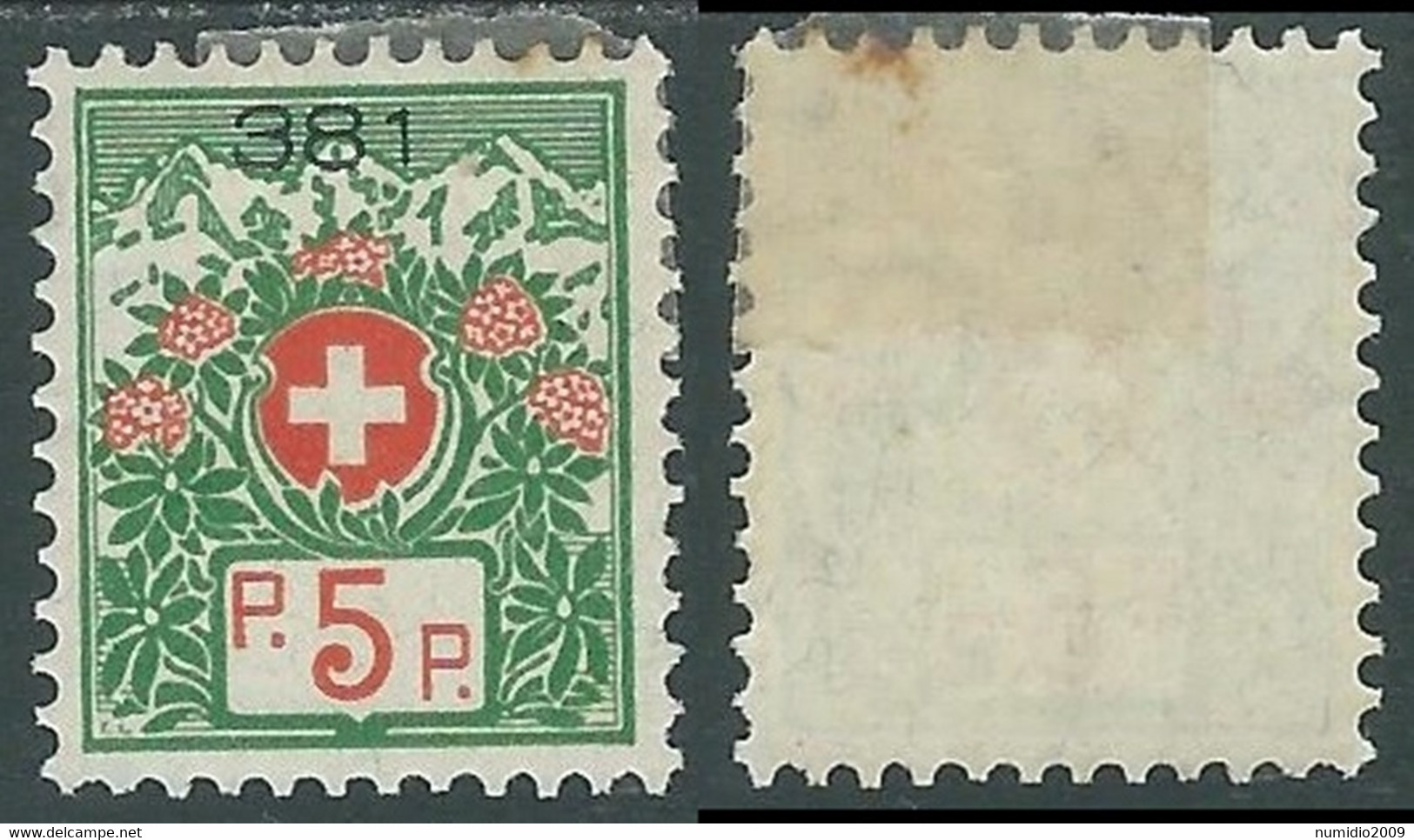 1926 SVIZZERA FRANCHIGIA 5 CENT CIFRE GRANDI MH * - RA3-7 - Vrijstelling Van Portkosten