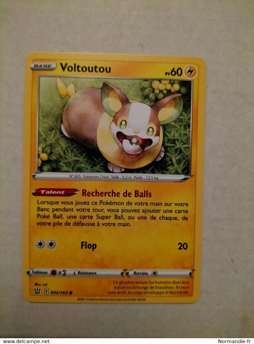 CARTE POKEMON VOLTOUTOU 60PV 052/163 SÉRIE ÉPÉE ET BOUCLIER STYLES DE COMBAT 2021 VF COMME NEUVE - Épée & Bouclier