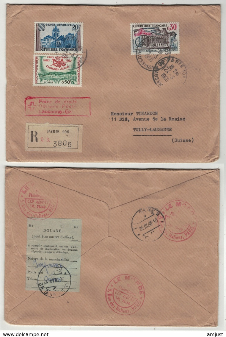 France // 1960-1969 // Lettre Recommandée Pour La Suisse 1960 - Briefe U. Dokumente