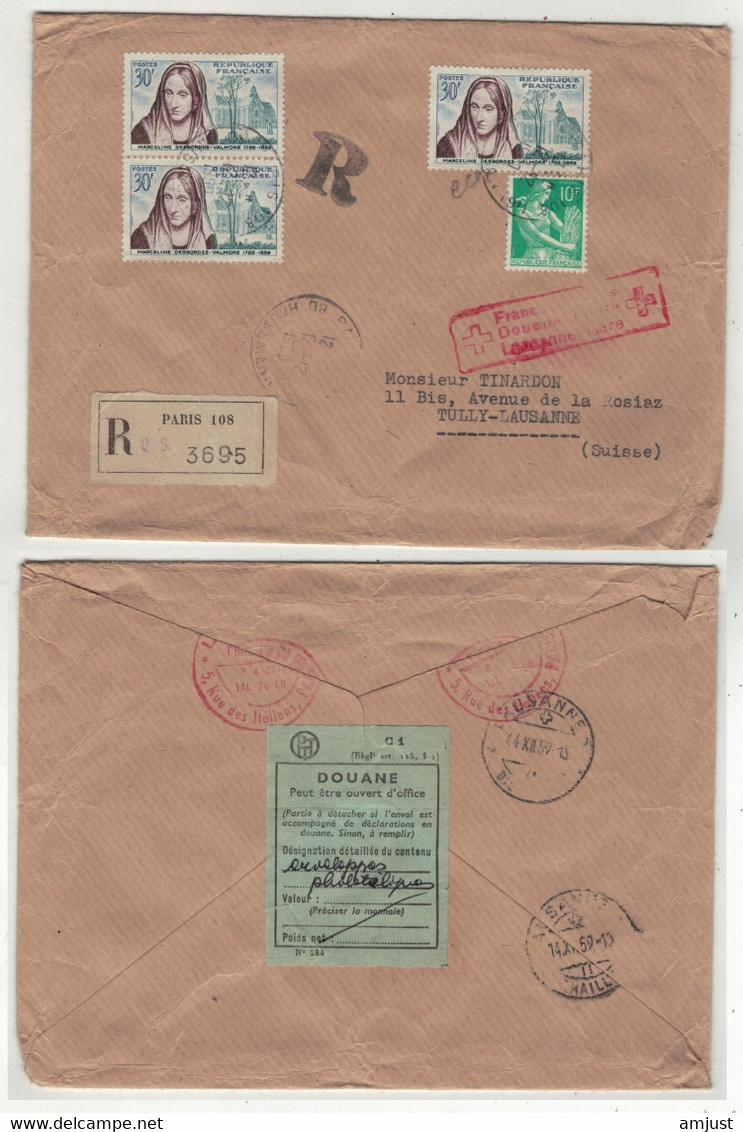 France // 1950-1959 // Lettre Recommandée Pour La Suisse 1959 - Cartas & Documentos