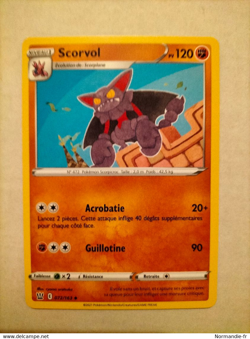 CARTE POKEMON SCORVOL 120PV 072/163 SÉRIE ÉPÉE ET BOUCLIER STYLES DE COMBAT 2021 VF COMME NEUVE - Spada E Scudo