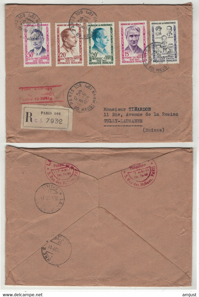 France // 1950-1959 // Lettre Recommandée Pour La Suisse 1959 - Storia Postale