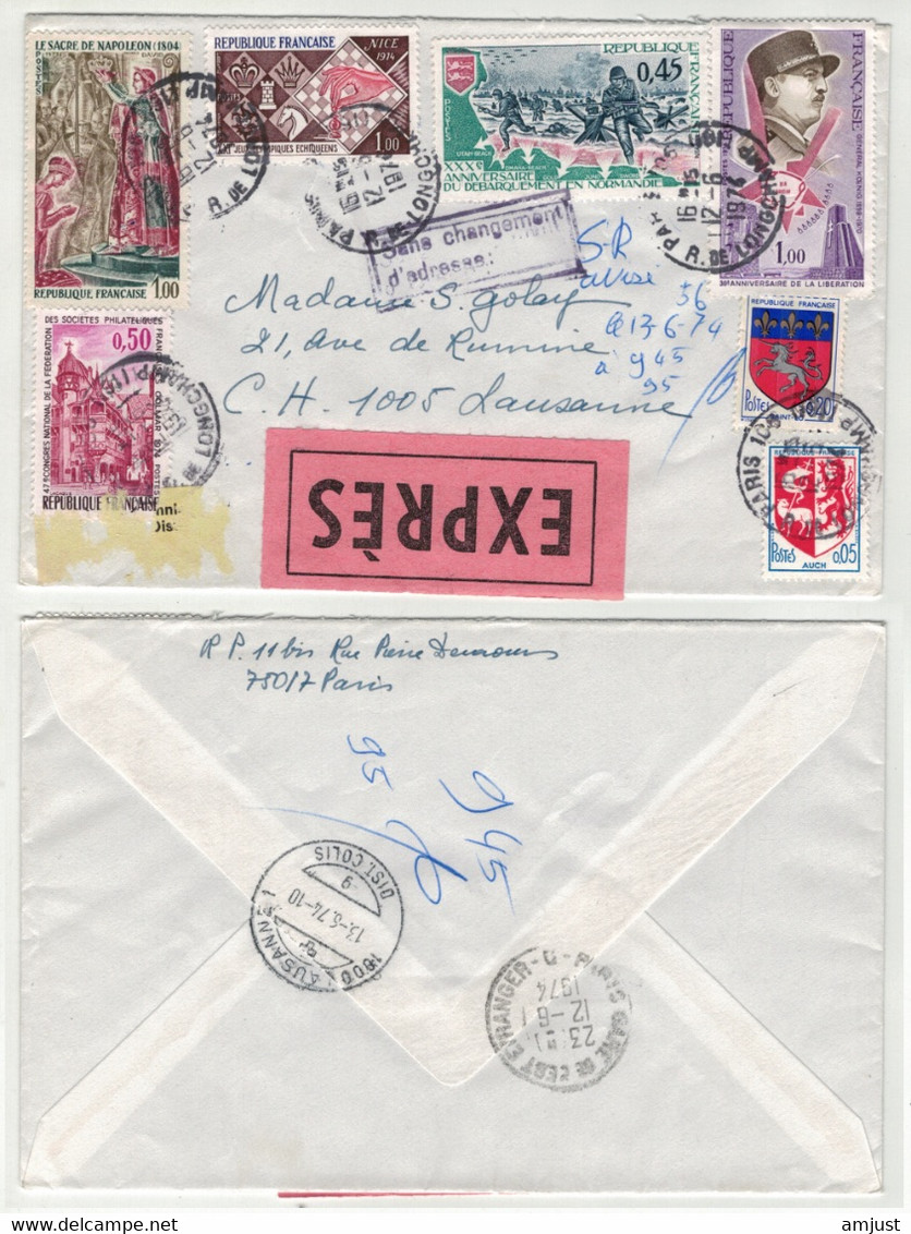 France // 1970-1979 // Lettre Exprès Pour La Suisse 1974 - Brieven En Documenten