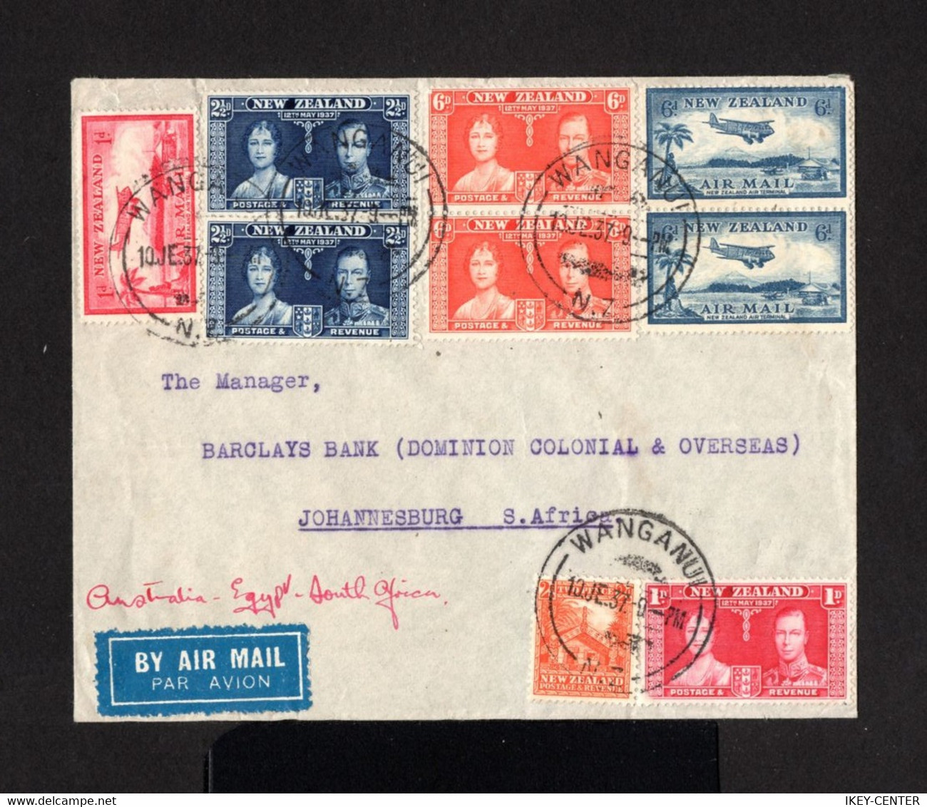 S1297-NEW ZEALAND-AIRMAIL COVER WANGANUI To JOHANNESBURG (south Africa).1937.WWII.Aerien NOUVELLE ZÉLANDE - Brieven En Documenten