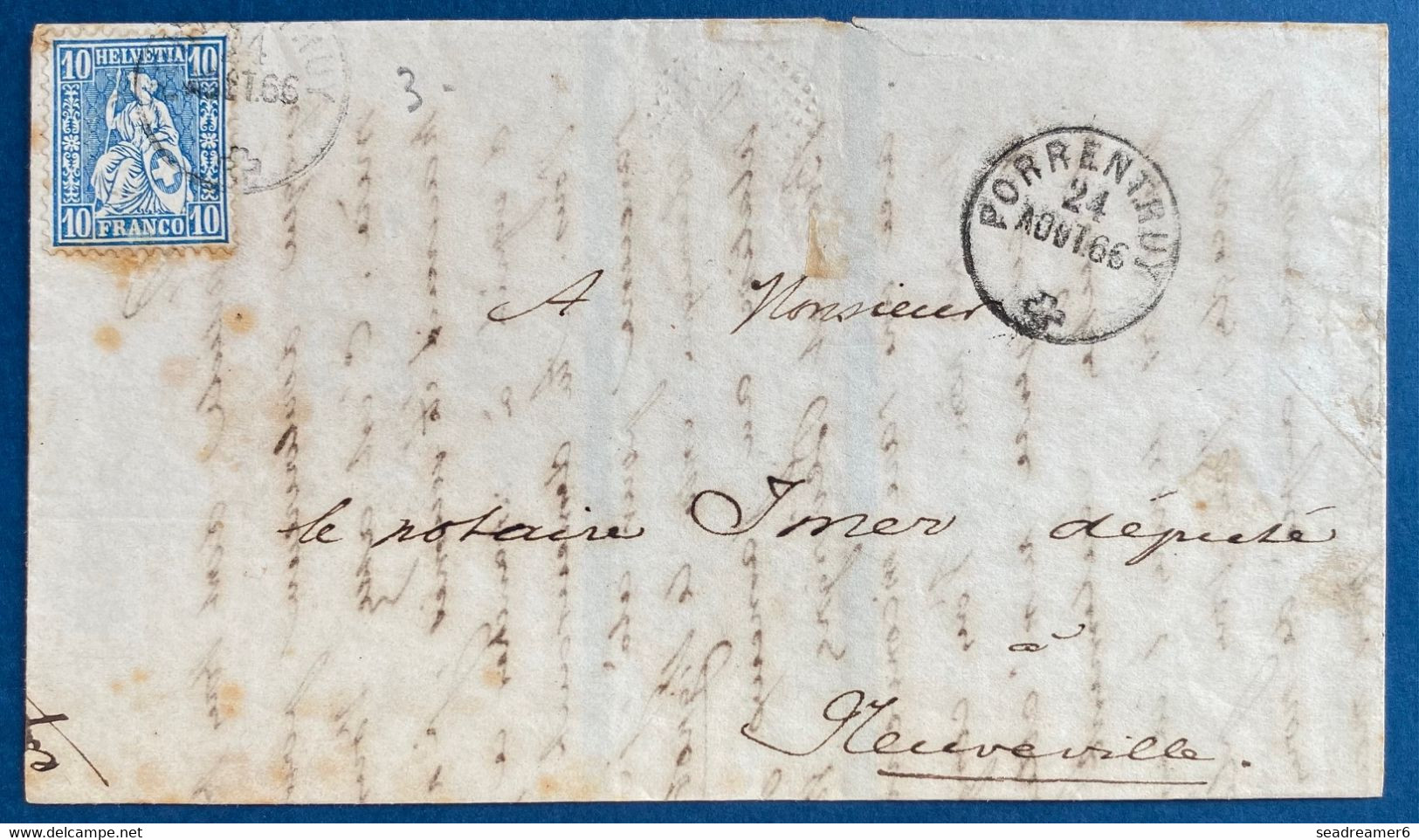 Suisse Lettre Du 24 Aout 1866 N°36 Oblitéré Dateur De Porrentruy Pour Bienne TTB - Poststempel