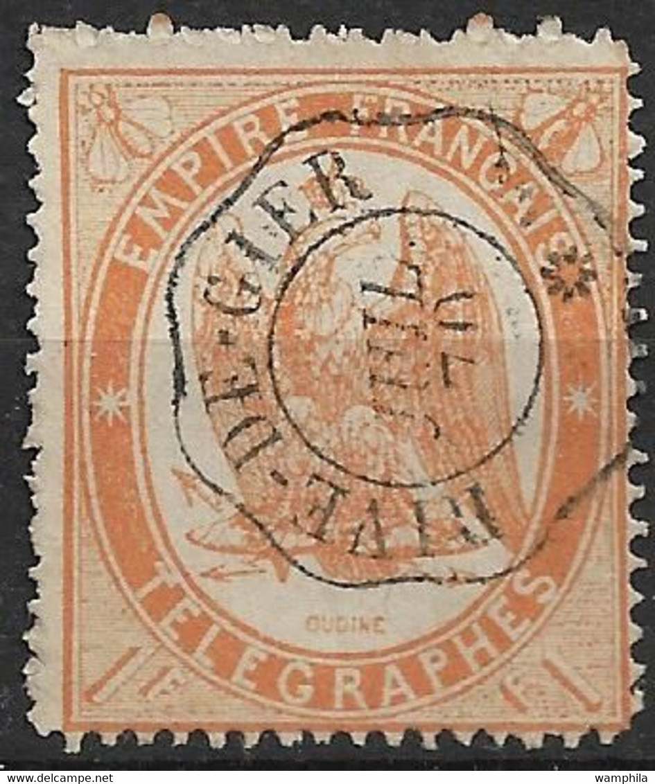 France Télégraphe N°7 Orange  Oblitéré Cachet  Rive-de-Gier. Cote 17€ - Telegraph And Telephone