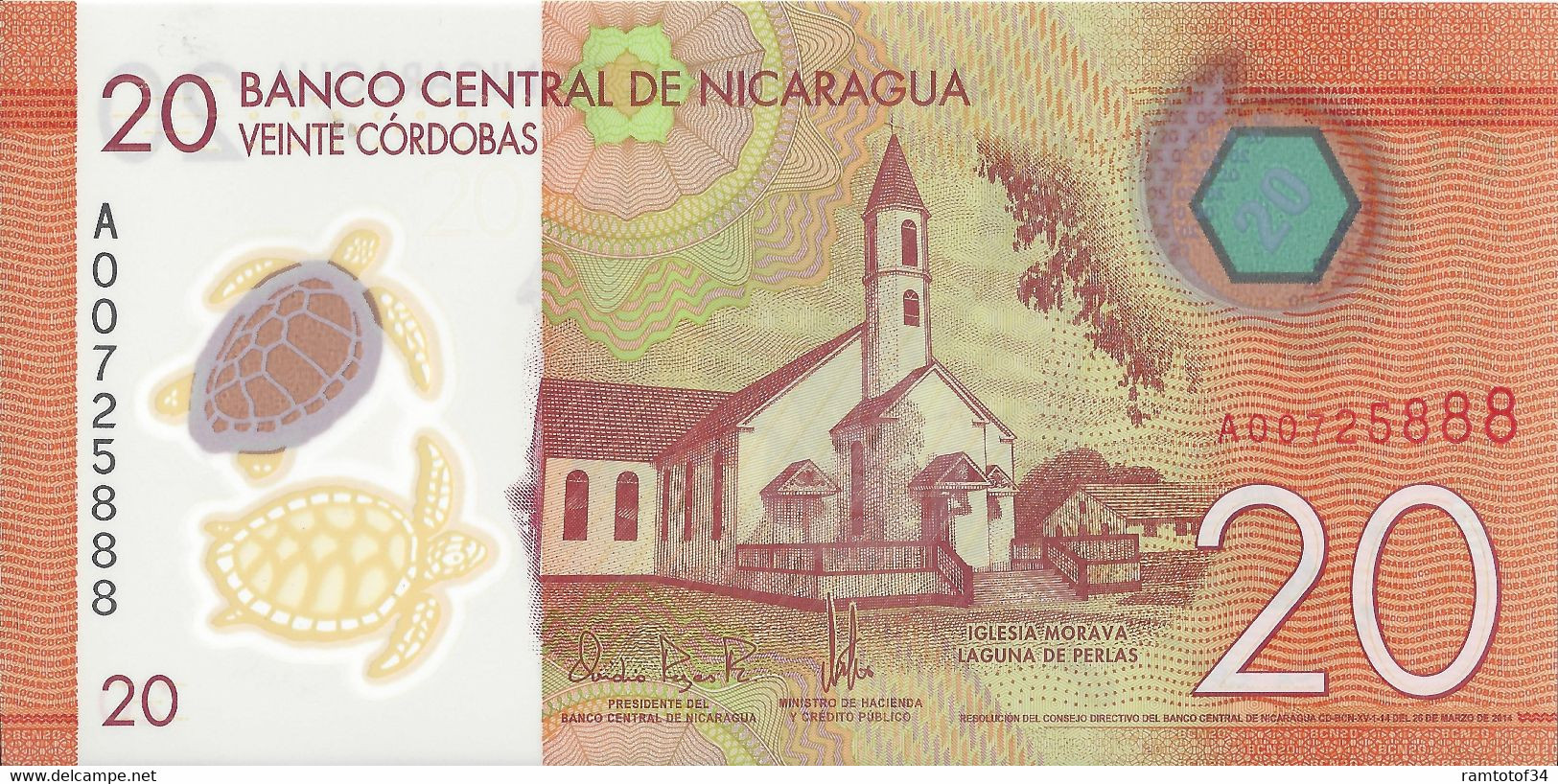 NICARAGUA - 20 Cordobas 2015 UNC Polymer - Nicaragua