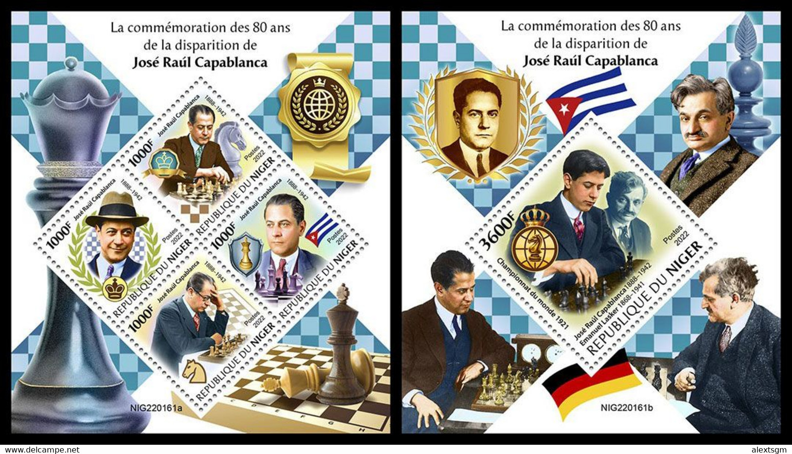 NIGER 2022 - Jose Raul Capablanca, Chess, M/S + S/S Official Issue [NIG220161] - Chess