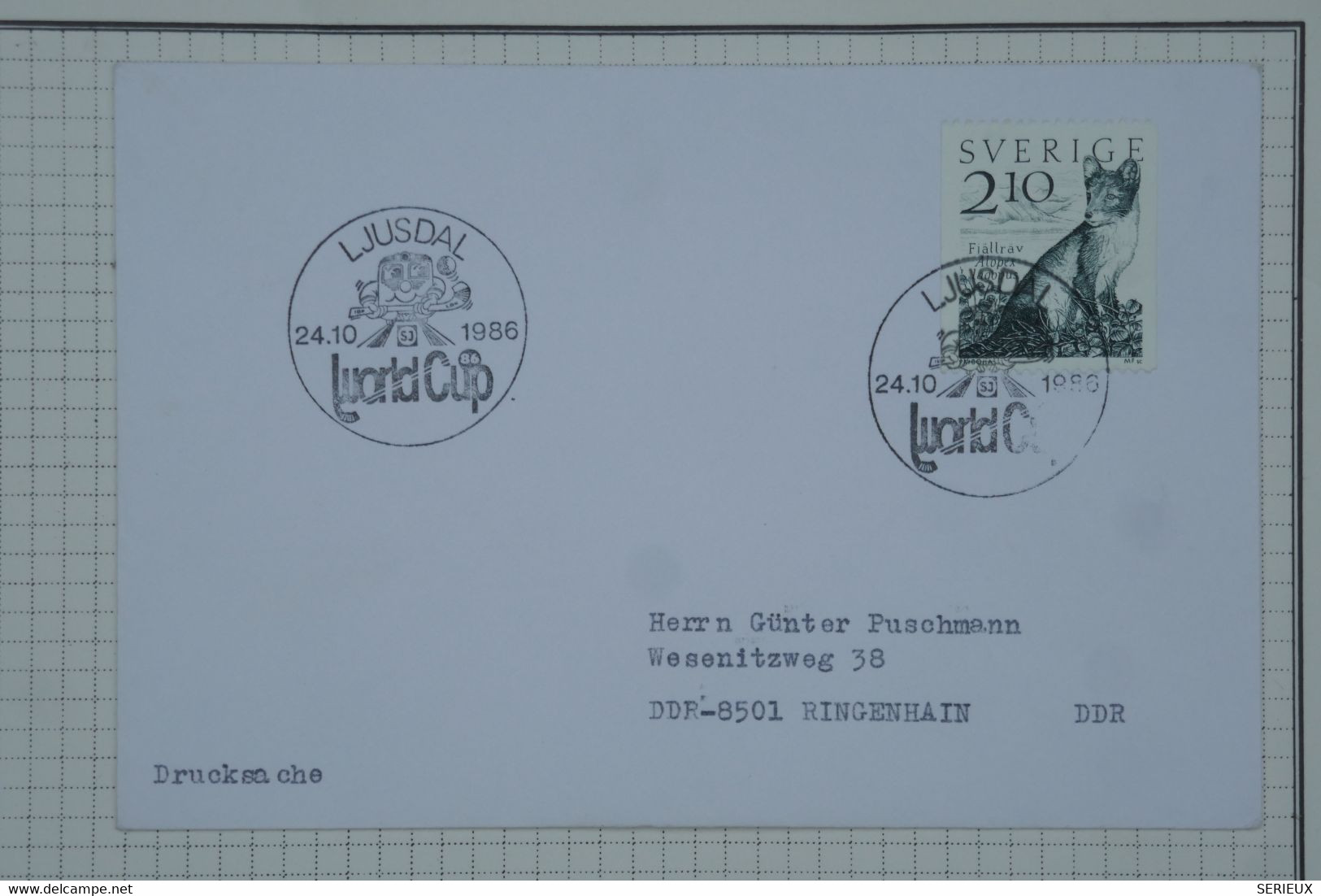 BC7  SVERIGE SUEDE  BELLE  LETTRE  1986 LSJUSDAL A  RIGENHAIN DDR  ++ AFFR. PLAISANT - Covers & Documents