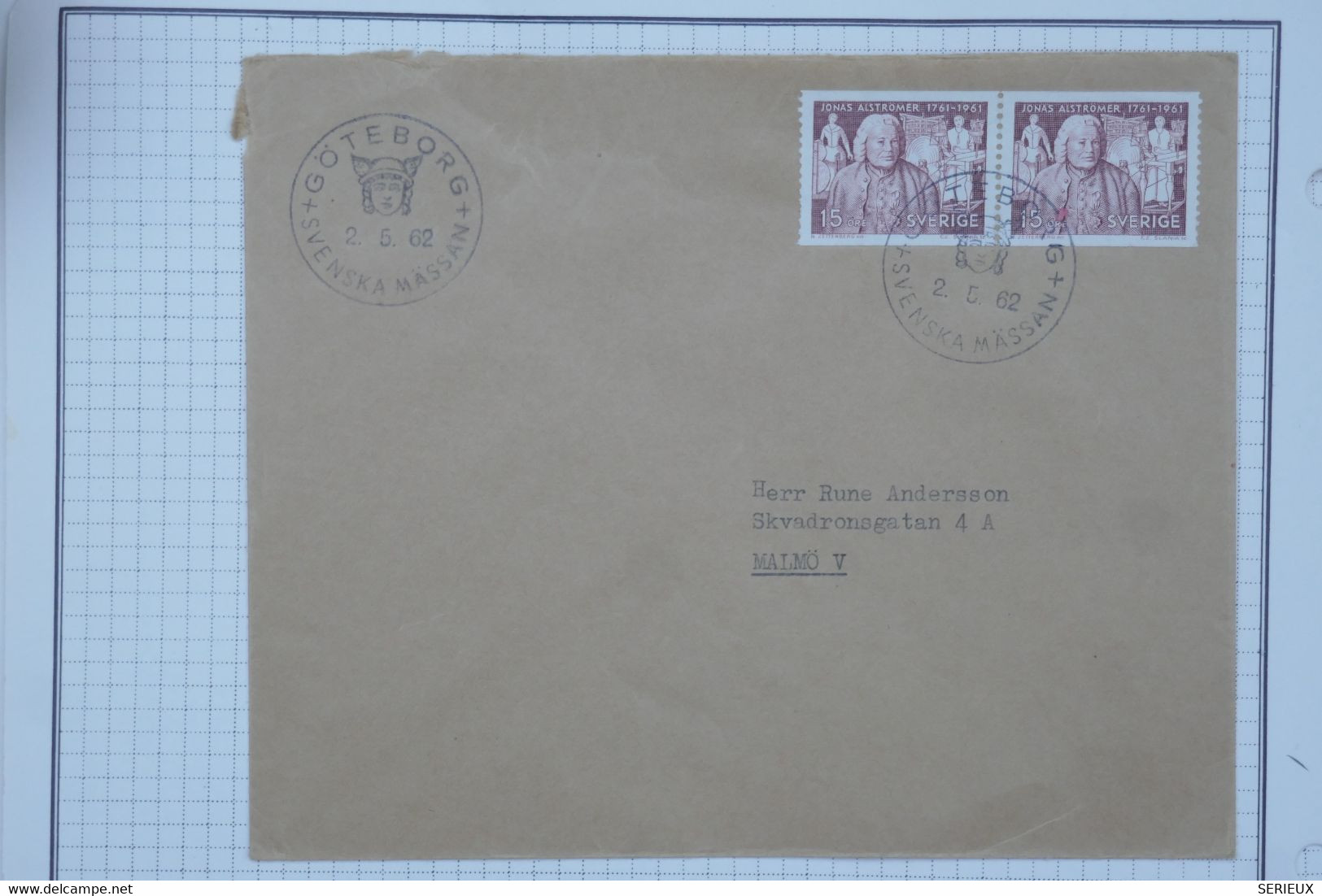 BC7  SVERIGE SUEDE  BELLE  LETTRE  1962 GOTTERBORG  A  MALMO  +PAIRE DE TP + AFFR. PLAISANT - Lettres & Documents