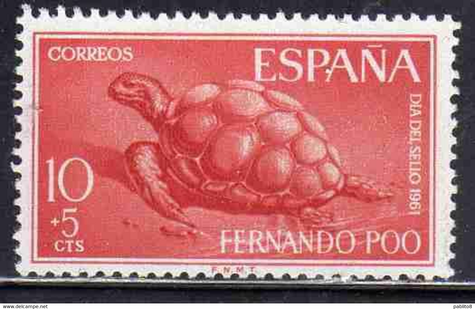 FERNANDO PO POO 1961 STAMP DAY DIA DEL SELLO ETHIOPIAN TORTOISE 10 + 5c MNH - Fernando Po