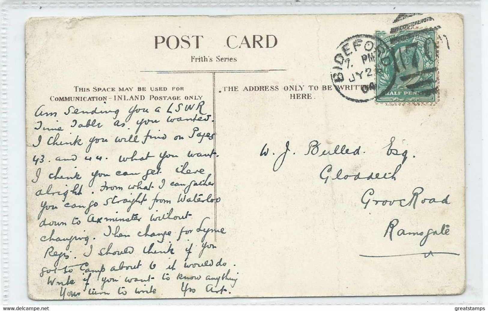 Devon  Postcard  Wear Gifford Hall And Church Frith's Creased Posted Bideford 1904 - Exeter