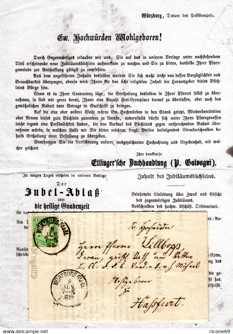 Bayern 1869, Breitrandige 1 Kr. Auf Jubel-Ablaß Drucksache V. Würzburg. - Altri & Non Classificati