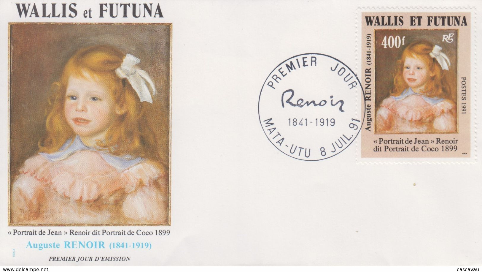 Enveloppe  FDC   1er   Jour     WALLIS  Et  FUTUNA    Oeuvre  D' Auguste  RENOIR   1991 - FDC