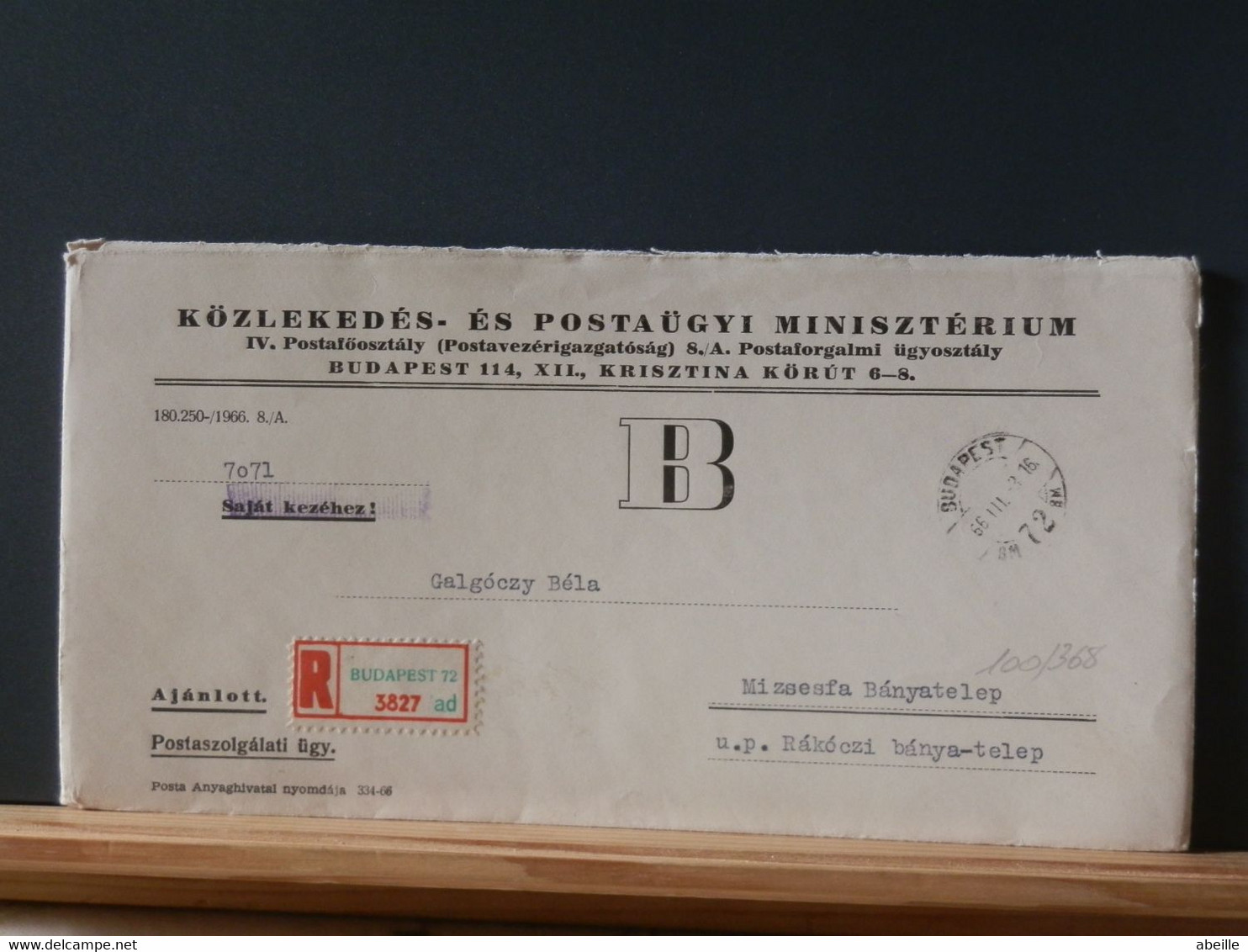 100/368 LETTRE RECOMM.  HONGRIE1966 - Brieven En Documenten