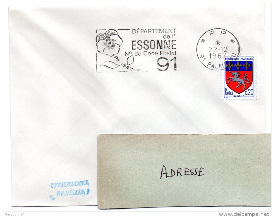 ESSONNE - Dépt N° 91 = PALAISEAU 1967 = FLAMME PP Codée = SECAP  ' N° De CODE POSTAL / PENSEZ-Y ' - Codice Postale