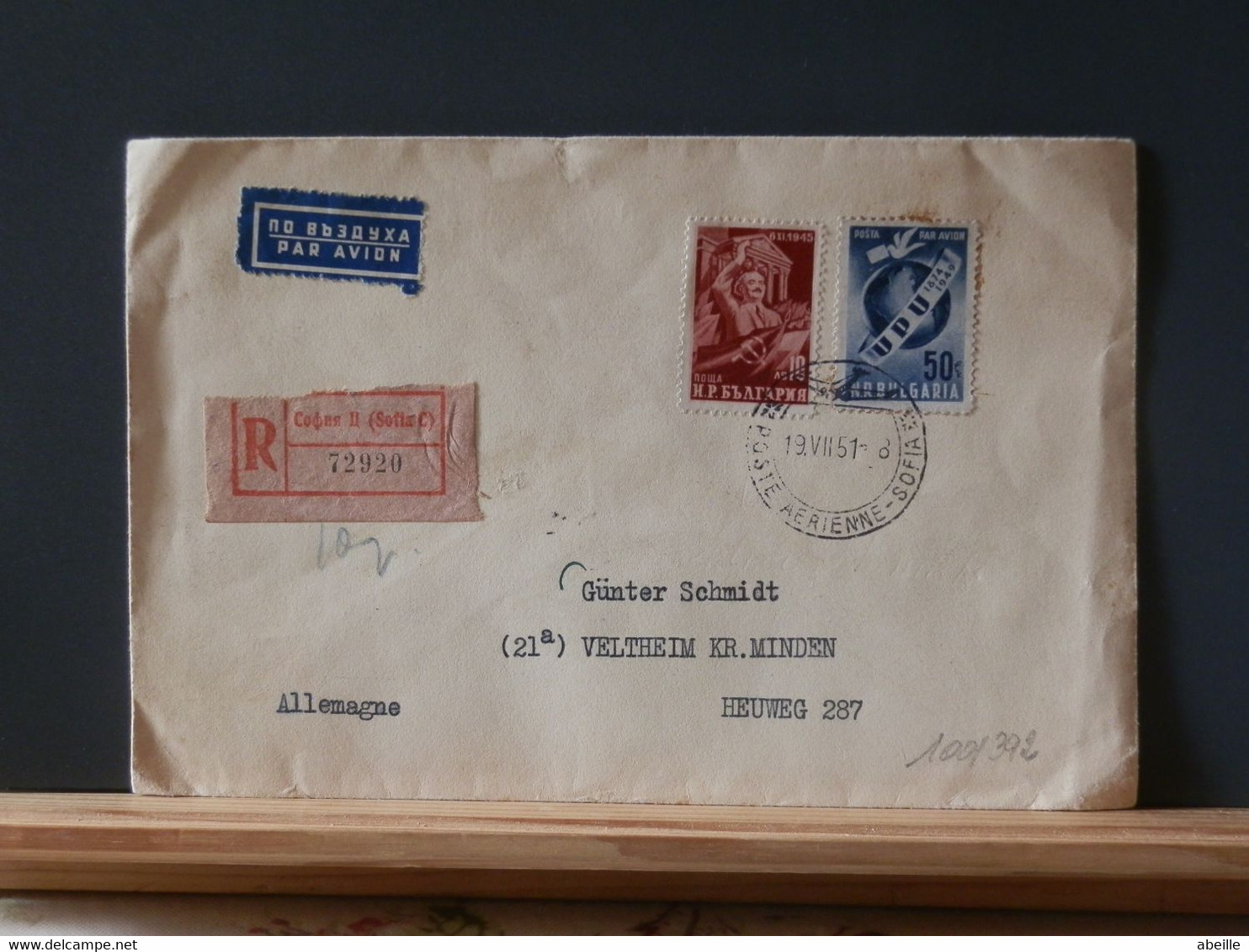 100/392  LETTRE BULGARIE 1951 POUR ALLEMANGE  RECOMM. - Briefe U. Dokumente