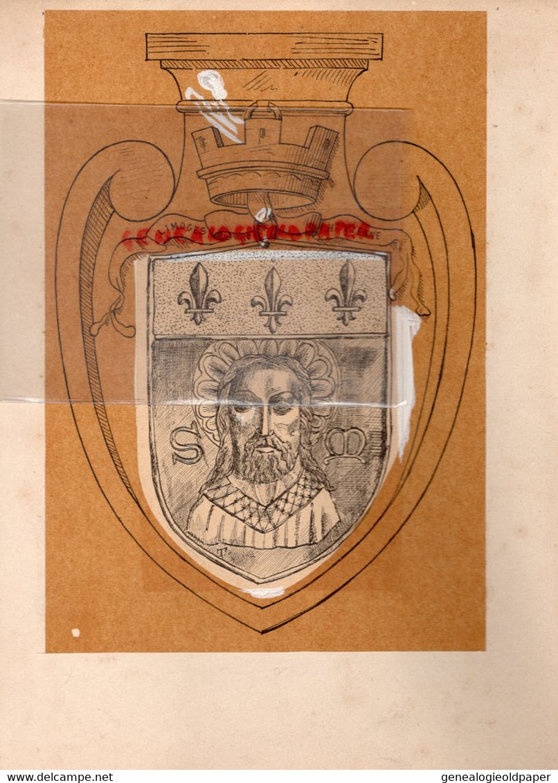 87- LIMOGES- RARE DESSIN CONTRECOLLE SUR CARTON FORT ST SAINT MARTIAL- HAUTE VIENNE- - Dibujos