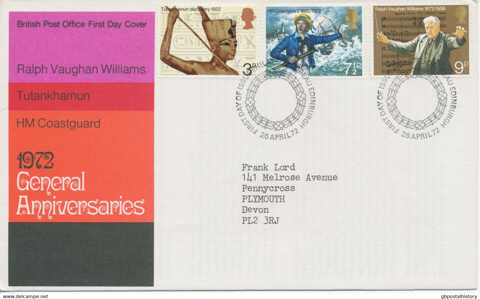 GB 1972, General Anniversaries Superb FDC With Philatelic Bureau EDINBURGH Handstamp - 1971-1980 Decimal Issues