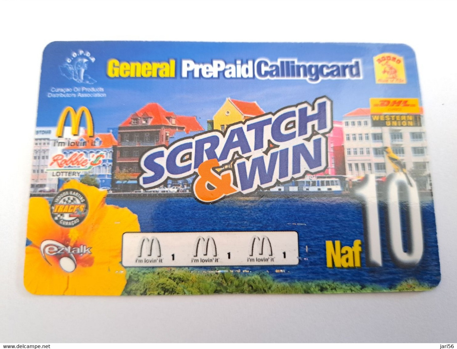 CURACAO NAF 10,-  DUTCH HOUSES IN CURACAO GENERAL PREPAID/SCRATCH &WIN/ 3XMAC DONALD     EZ TALK/ USED  ** 10814** - Antilles (Netherlands)