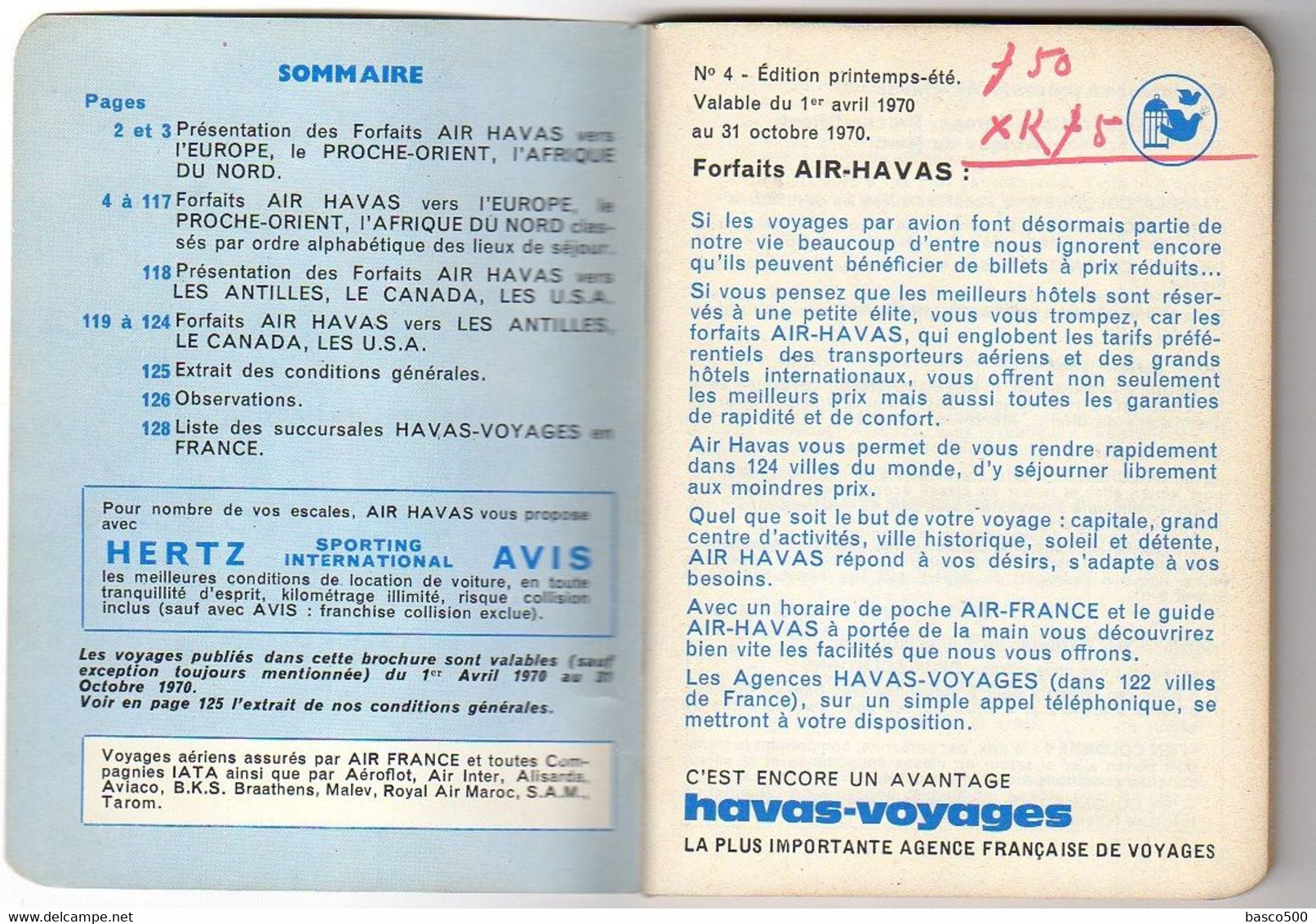 1970 HORAIRE AIR HAVAS - AIR FRANCE Départ De FRANCE Toutes Destinations 129 Pg - Europe