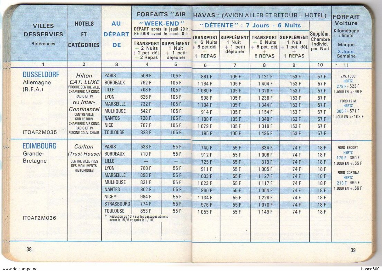 1970 HORAIRE AIR HAVAS - AIR FRANCE Départ De FRANCE Toutes Destinations 129 Pg - Europe