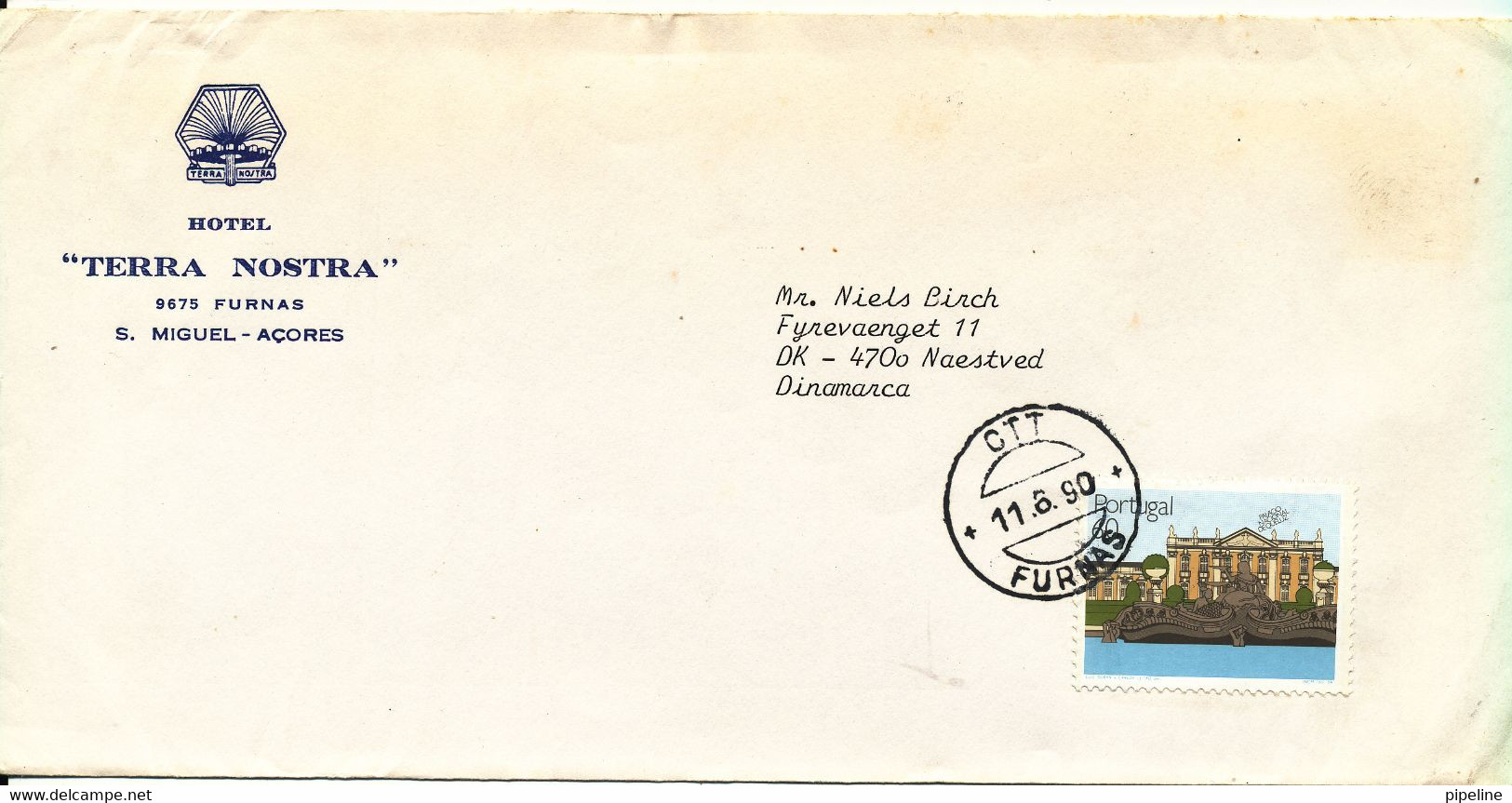 Portugal Cover Sent To Denmark Furnas Acores 11-6-1990 Single Franked - Lettres & Documents