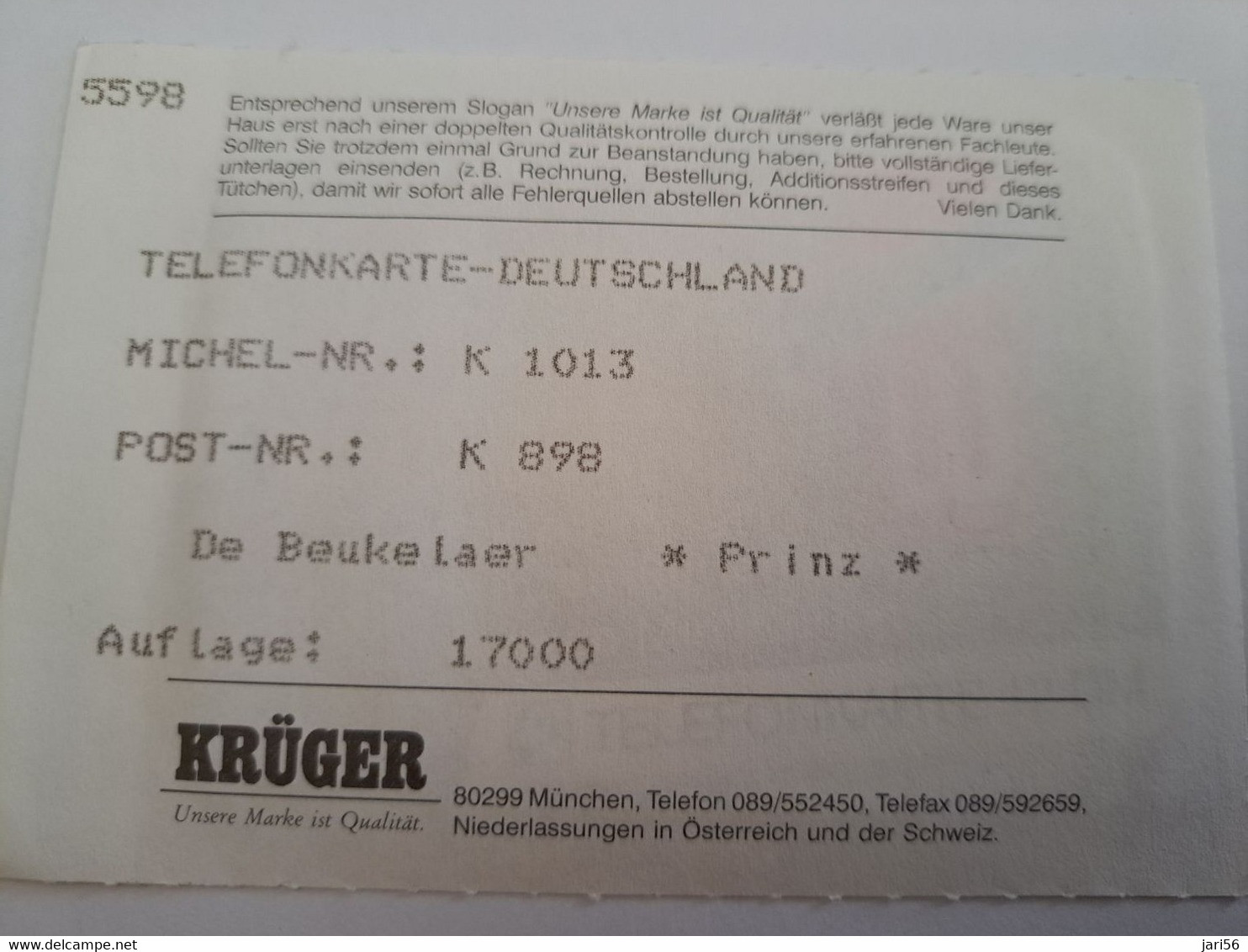 DUITSLAND/ GERMANY  CHIPCARD  K 898 / CHOKO PRINZ  40 UNITS       ONLY 17000EX  MINT  CARD     **10840** - K-Series: Kundenserie