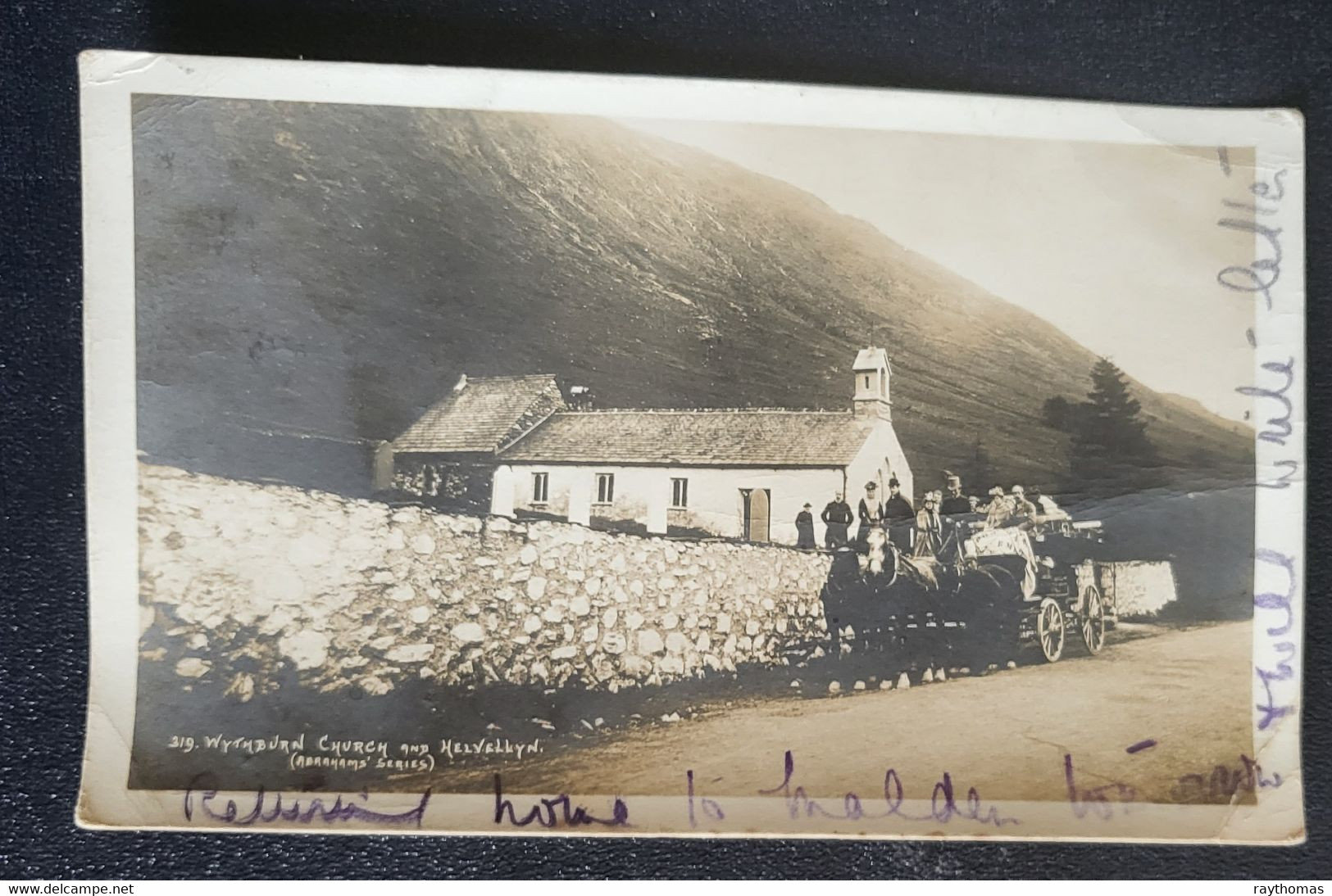 5 OLD PHOTO CARDS - LAKE DISTRICT - CHURCH AND ISLAND AT GRASSMERE, CHURCH AT HELVELLYN,  KESWICK TOWN CENTRE AND BOWNES