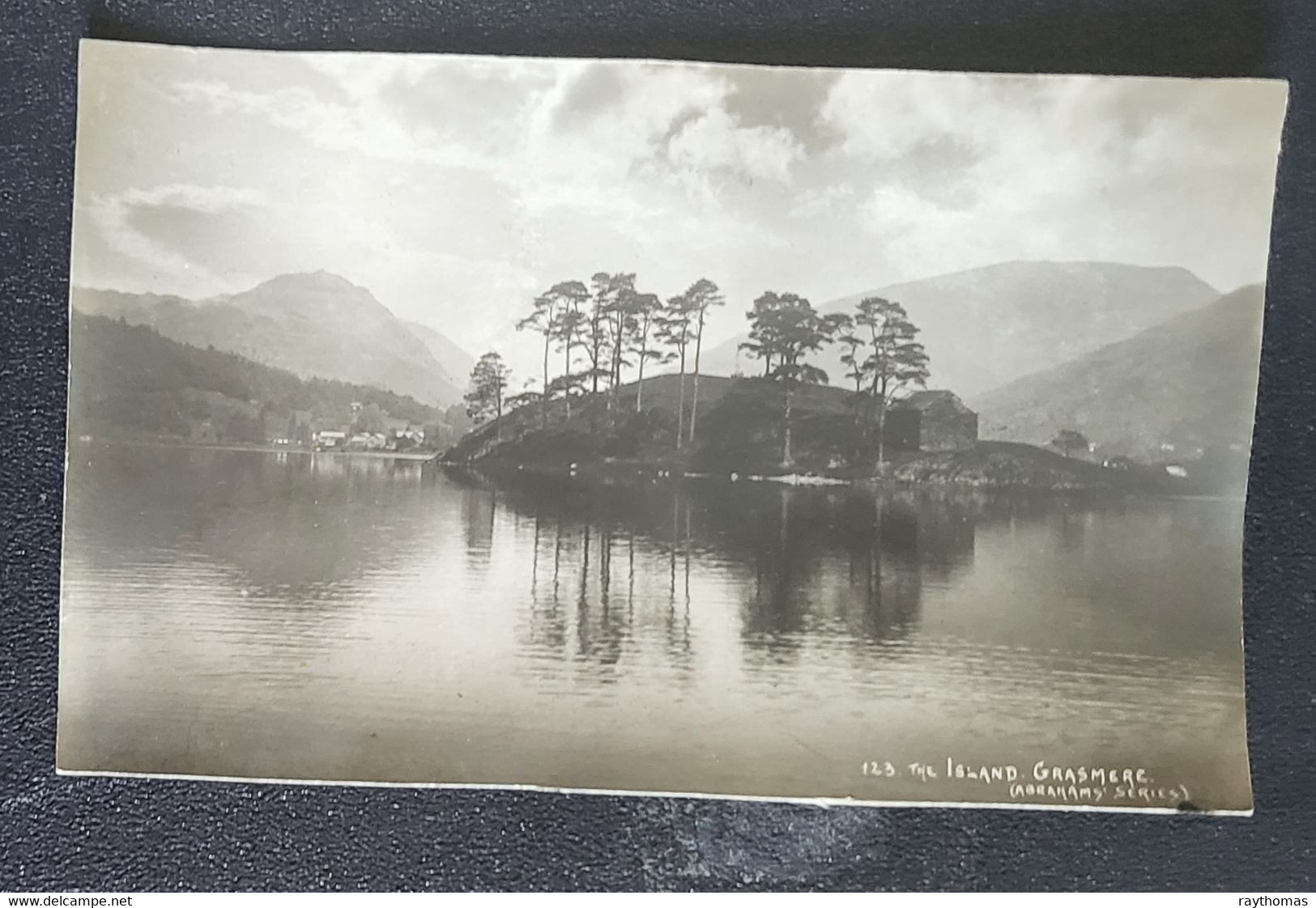 5 OLD PHOTO CARDS - LAKE DISTRICT - CHURCH AND ISLAND AT GRASSMERE, CHURCH AT HELVELLYN,  KESWICK TOWN CENTRE AND BOWNES