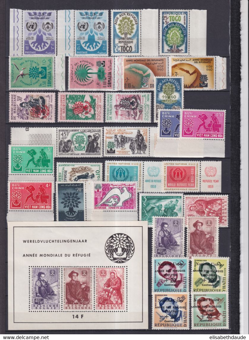 ANNEE DU REFUGIE - 1960  - COLLECTION SAUF BLOC COREE ET 1 BLOC AFGHAN 9 PAGES ! ** MNH - COTE YVERT = 625 EUR.