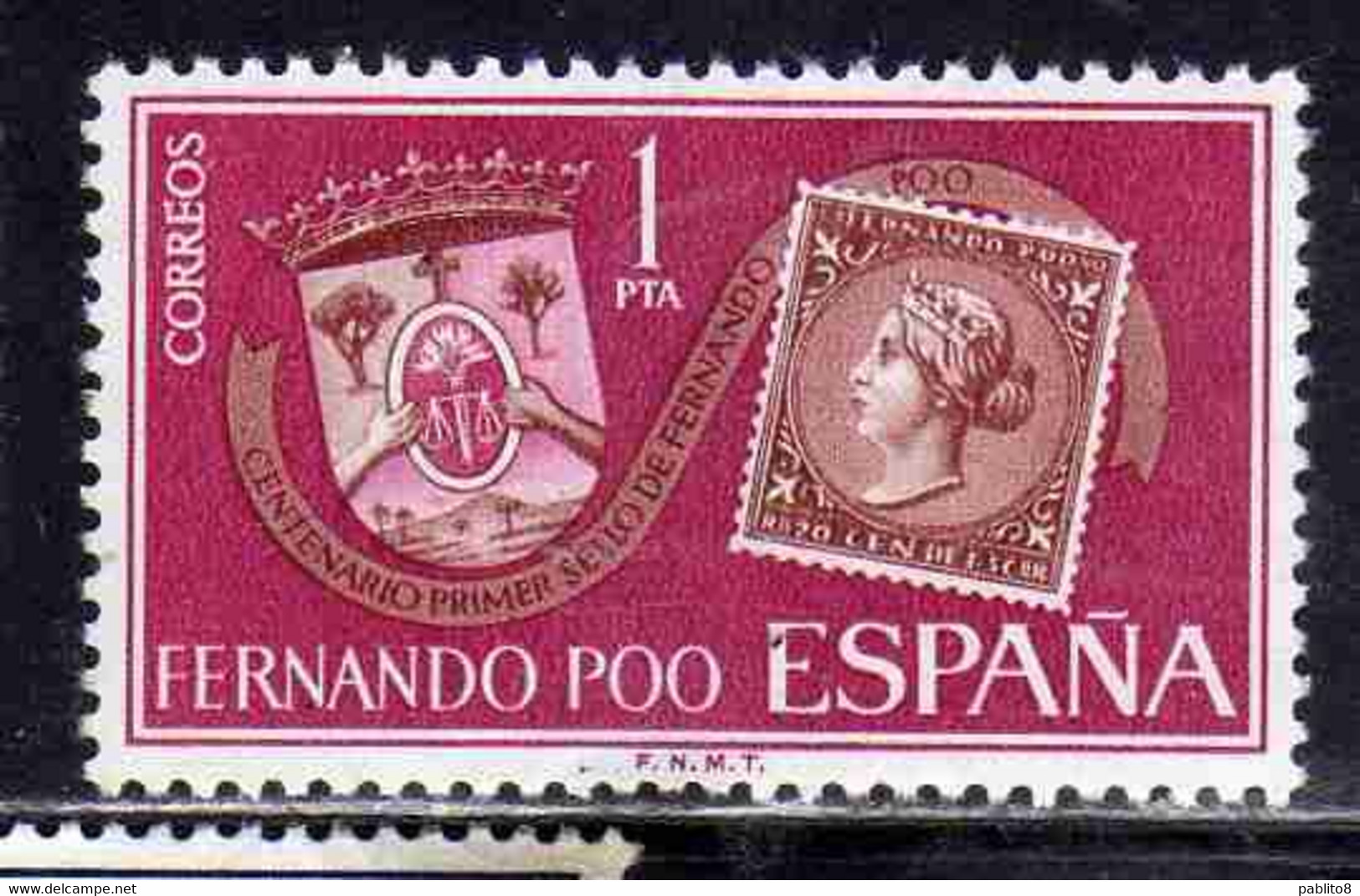 FERNANDO PO POO 1968 STAMP DAY DIA DEL SELLO STAMP OF 1868 AND ARMS OF SAN CARLOS 1p MLH - Fernando Po