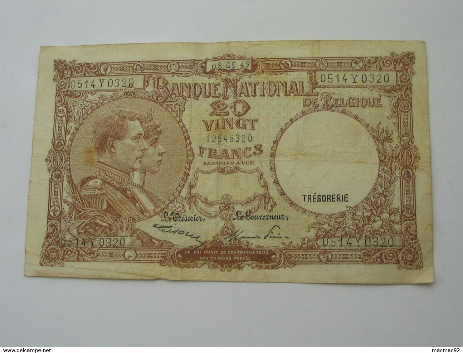 BELGIQUE - 20 Francs - TWLNTIG FRANK 1947  - Banque Nationale De Belgique  **** EN ACHAT IMMEDIAT **** - Other & Unclassified