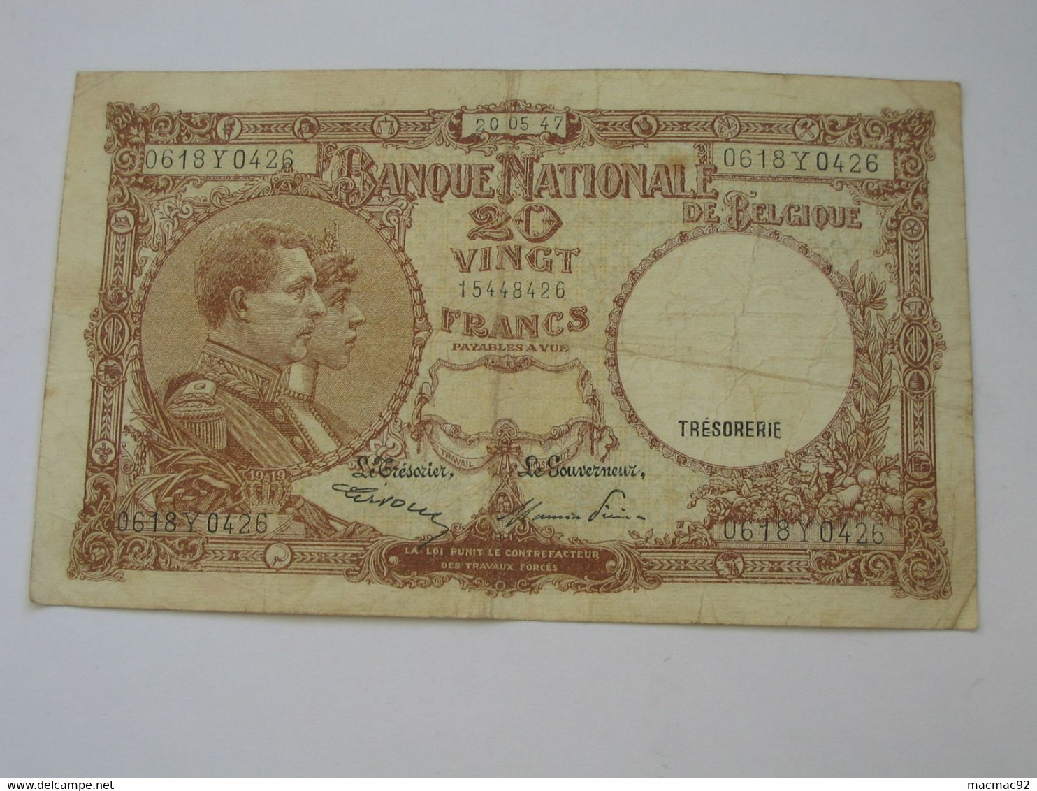 BELGIQUE - 20 Francs - TWLNTIG FRANK 1947  - Banque Nationale De Belgique  **** EN ACHAT IMMEDIAT **** - Other & Unclassified