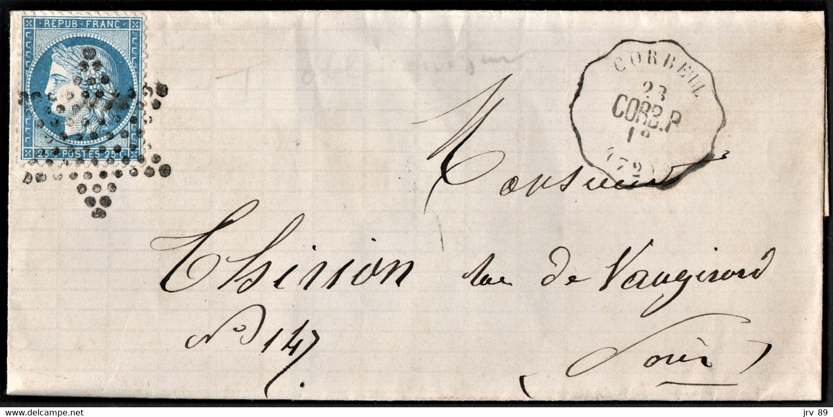 Lettre De 1876 Avec Cachet  Ambulant De Corbeil à Paris - 1849-1876: Periodo Classico