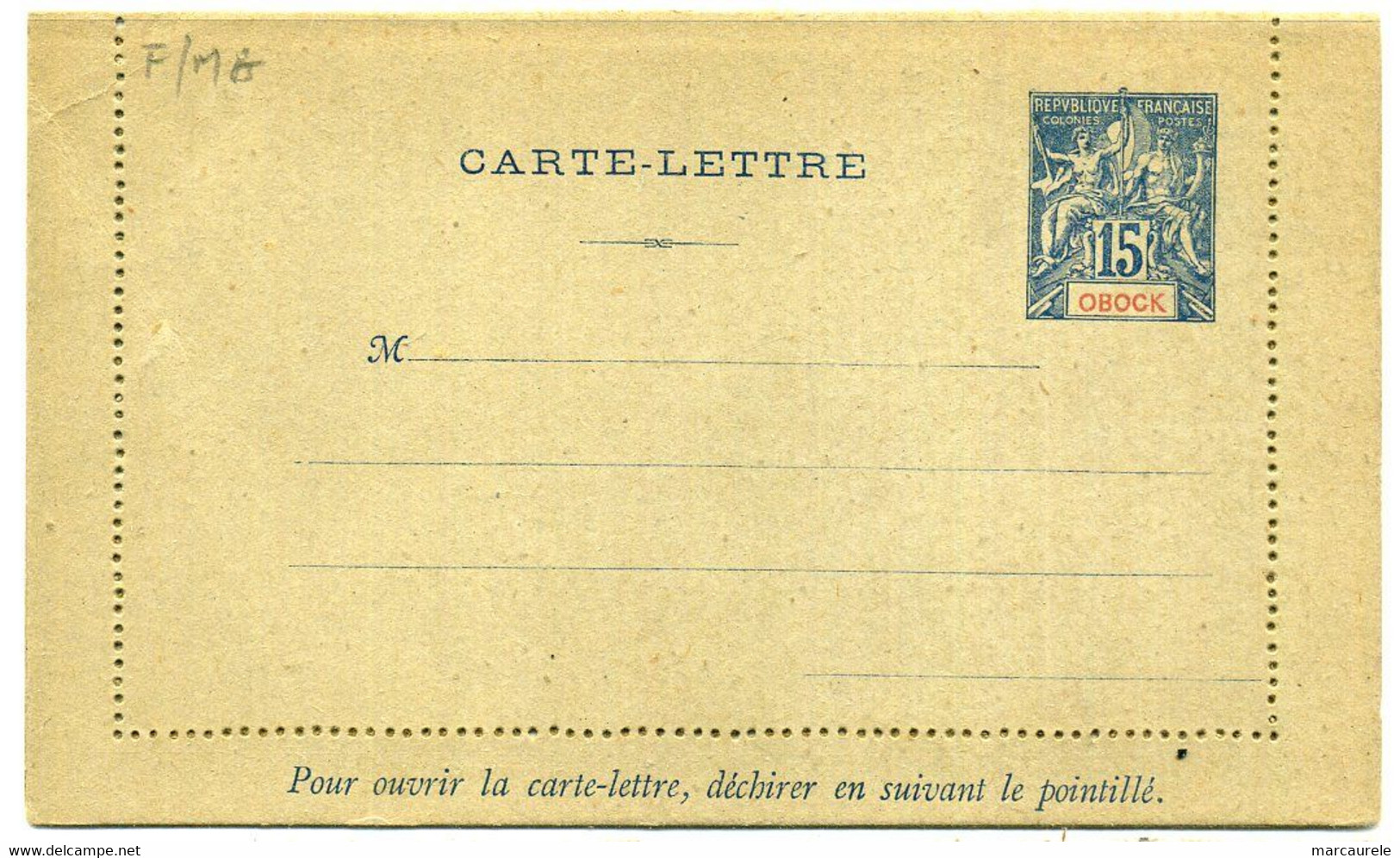 Obock Entier Postal  Carte Lettre 15c Groupe Bleu, (carte Collée) - Briefe U. Dokumente