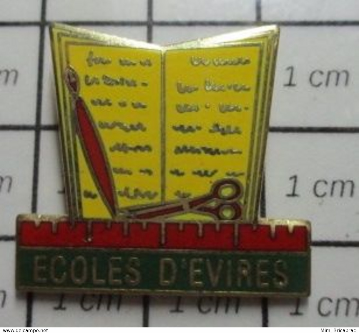 512F Pin's Pins / Beau Et Rare / THEME : ADMINISTRATIONS / LIVRE CISEAUX PORTE PLUME ECOLE D'EVIRE Haute-Savoie, En Régi - Administrations