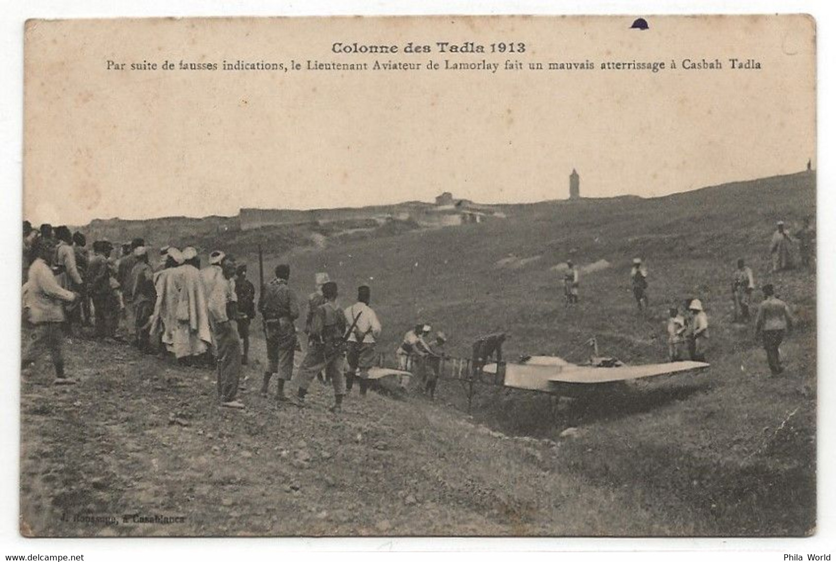 AERONAUTIQUE MILITAIRE - MAROC Campagne 1913 Colonne TADLA Casbah Mauvais Atterrissage Lieutenant Aviateur De LAMORLAY - Brieven En Documenten