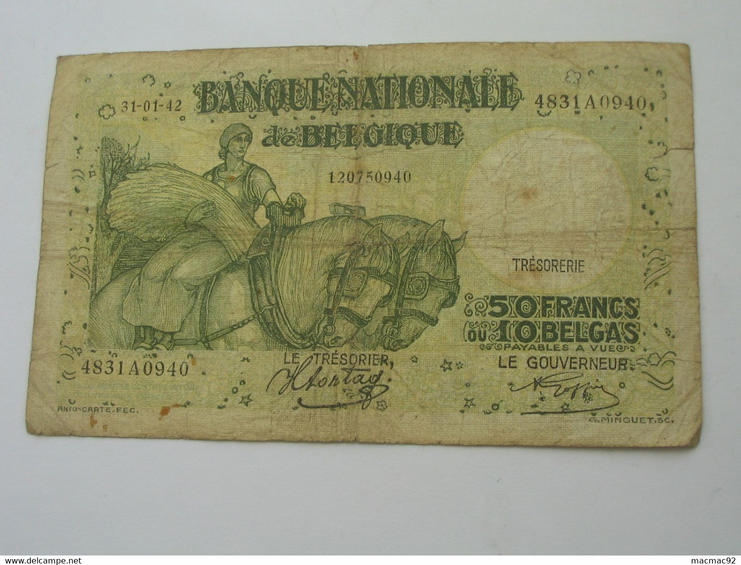 BELGIQUE - 50 Francs  FRANK 1942  - Banque Nationale De Belgique  **** EN ACHAT IMMEDIAT **** - 50 Franchi